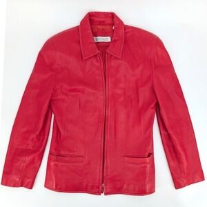 Bright Ruby Red Leather Jacket Womens Size 10